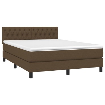 vidaXL Κρεβάτι Boxspring με Στρώμα Σκούρο Καφέ 140x190 εκ. Υφασμάτινο