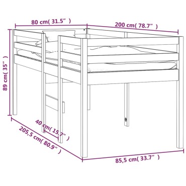 vidaXL Κρεβάτι Υπερυψωμένο 80x200 εκ. από Μασίφ Ξύλο Πεύκου