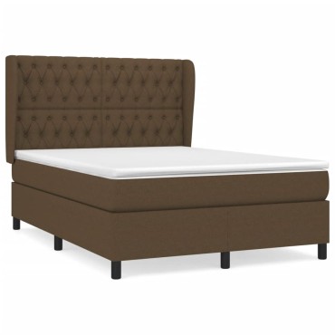 vidaXL Κρεβάτι Boxspring με Στρώμα Σκούρο Καφέ 140x190 εκ. Υφασμάτινο