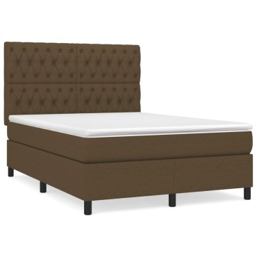 vidaXL Κρεβάτι Boxspring με Στρώμα Σκούρο Καφέ 140x200 εκ Υφασμάτινο