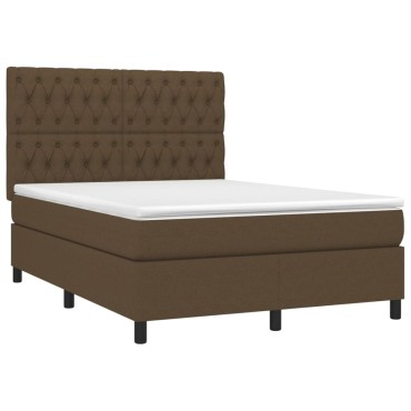 vidaXL Κρεβάτι Boxspring με Στρώμα Σκούρο Καφέ 140x200 εκ Υφασμάτινο