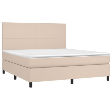 vidaXL Κρεβάτι Boxspring Στρώμα&LED Καπουτσίνο 180x200 εκ. Συνθ. Δέρμα