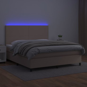 vidaXL Κρεβάτι Boxspring Στρώμα&LED Καπουτσίνο 180x200 εκ. Συνθ. Δέρμα
