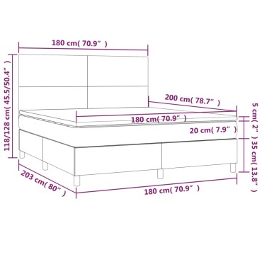 vidaXL Κρεβάτι Boxspring Στρώμα&LED Καπουτσίνο 180x200 εκ. Συνθ. Δέρμα