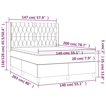 vidaXL Κρεβάτι Boxspring με Στρώμα Σκούρο Καφέ 140x200 εκ Υφασμάτινο