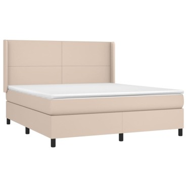 vidaXL Κρεβάτι Boxspring Στρώμα&LED Καπουτσίνο 180x200 εκ. Συνθ. Δέρμα