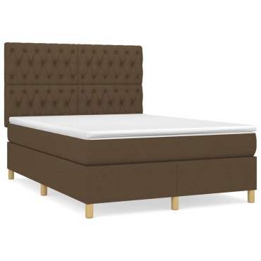 vidaXL Κρεβάτι Boxspring με Στρώμα Σκούρο Καφέ 140x200 εκ Υφασμάτινο