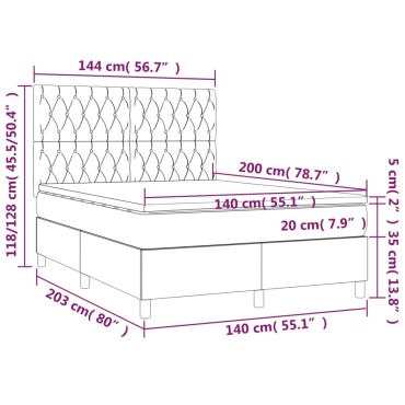vidaXL Κρεβάτι Boxspring με Στρώμα Σκούρο Καφέ 140x200 εκ Υφασμάτινο