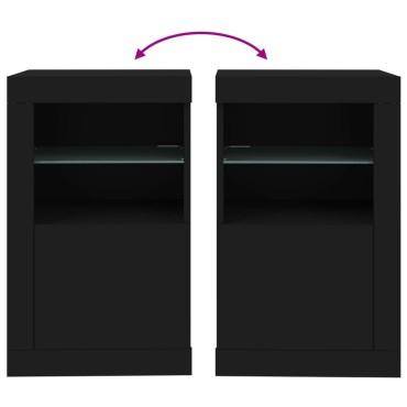 vidaXL Βοηθητικά Ντουλάπια με Φώτα LED 2 τεμ. Μαύρα Επεξεργασμένο Ξύλο 41x37x67cm