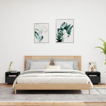 vidaXL Κομοδίνα με Φώτα LED 2 τεμ. Μαύρα 40x39x37cm