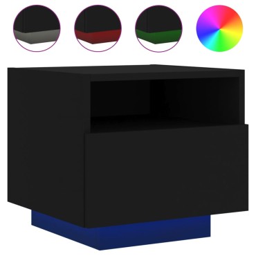 vidaXL Κομοδίνα με Φώτα LED 2 τεμ. Μαύρα 40x39x37cm