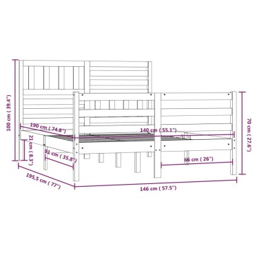 vidaXL Πλαίσιο Κρεβατιού Λευκό 140 x 190 εκ. από Μασίφ Ξύλο