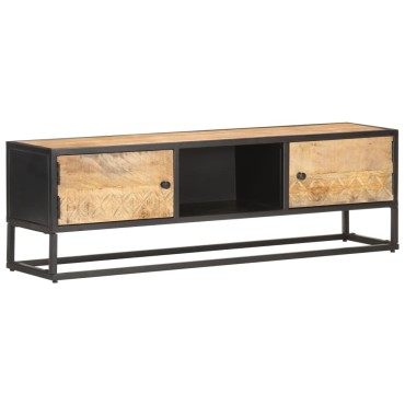 vidaXL Έπιπλο TV με Σκαλιστή Πόρτα 130x30x40cm Ακατέργ. Ξύλο Μάνγκο