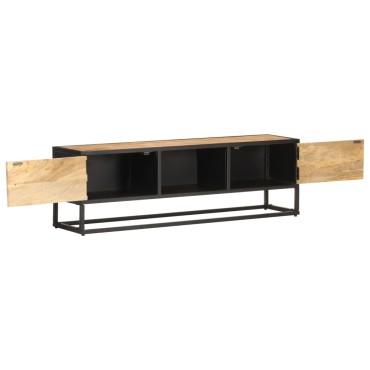 vidaXL Έπιπλο TV με Σκαλιστή Πόρτα 130x30x40cm Ακατέργ. Ξύλο Μάνγκο