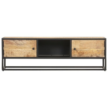 vidaXL Έπιπλο TV με Σκαλιστή Πόρτα 130x30x40cm Ακατέργ. Ξύλο Μάνγκο