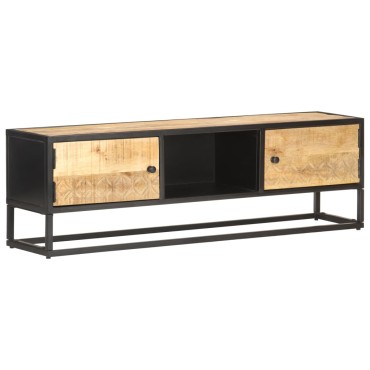 vidaXL Έπιπλο TV με Σκαλιστή Πόρτα 130x30x40cm Ακατέργ. Ξύλο Μάνγκο