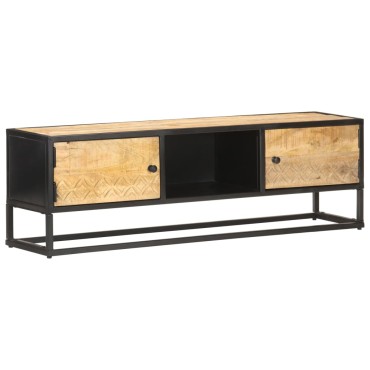 vidaXL Έπιπλο TV με Σκαλιστή Πόρτα 130x30x40cm Ακατέργ. Ξύλο Μάνγκο