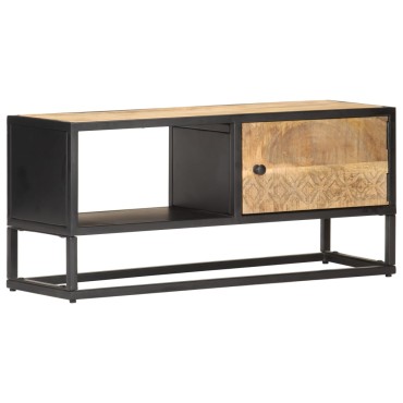 vidaXL Έπιπλο TV με Σκαλιστή Πόρτα 90x30x40cm Ακατέργ. Ξύλο Μάνγκο