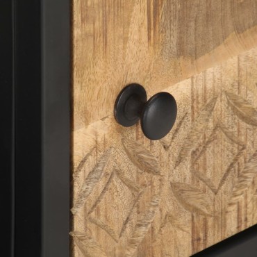 vidaXL Έπιπλο TV με Σκαλιστή Πόρτα 90x30x40cm Ακατέργ. Ξύλο Μάνγκο