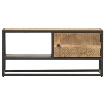 vidaXL Έπιπλο TV με Σκαλιστή Πόρτα 90x30x40cm Ακατέργ. Ξύλο Μάνγκο