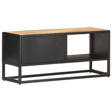 vidaXL Έπιπλο TV με Σκαλιστή Πόρτα 90x30x40cm Ακατέργ. Ξύλο Μάνγκο