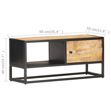 vidaXL Έπιπλο TV με Σκαλιστή Πόρτα 90x30x40cm Ακατέργ. Ξύλο Μάνγκο
