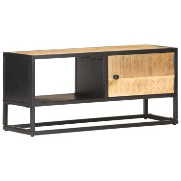 vidaXL Έπιπλο TV με Σκαλιστή Πόρτα 90x30x40cm Ακατέργ. Ξύλο Μάνγκο