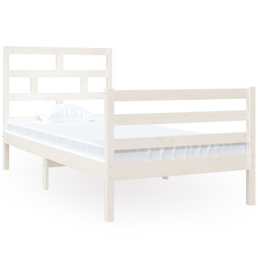 vidaXL Πλαίσιο Κρεβατιού Λευκό 90x190cm Μασίφ Ξύλο Single 1 τεμ. - Μονό