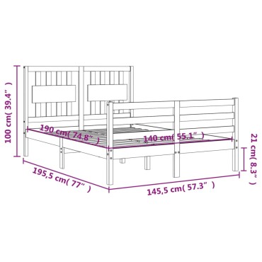 vidaXL Πλαίσιο Κρεβατιού με Κεφαλάρι Λευκό 140x190 εκ. Μασίφ Ξύλο