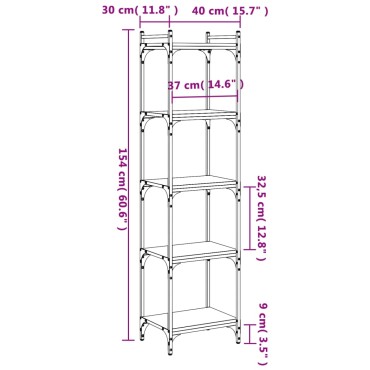 vidaXL Βιβλιοθήκη 5 Επιπέδων Μαύρη 40x30x154cm από Επεξεργ. Ξύλο 1 τεμ.