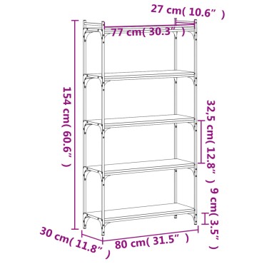 vidaXL Βιβλιοθήκη 5 Επιπέδων Μαύρη 80x30x154cm Επεξεργασμένο Ξύλο 1 τεμ.