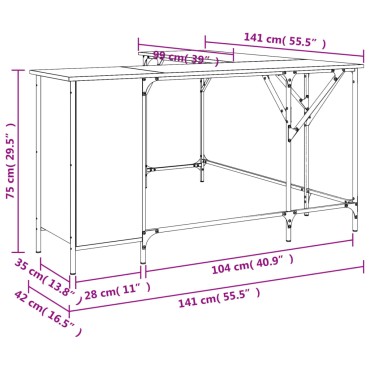 vidaXL Γραφείο Καπνιστή Δρυς 141x141x75cm από Επεξεργασμένο Ξύλο 1 τεμ.