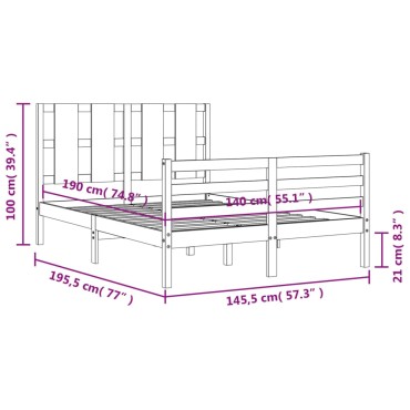 vidaXL Πλαίσιο Κρεβατιού με Κεφαλάρι Λευκό 140x190 εκ. Μασίφ Ξύλο
