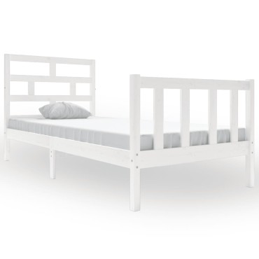 vidaXL Πλαίσιο Κρεβατιού Λευκό 90x190cm Μασίφ Ξύλο Πεύκου Single 1 τεμ. - Μονό