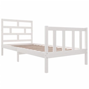 vidaXL Πλαίσιο Κρεβατιού Λευκό 90x190cm Μασίφ Ξύλο Πεύκου Single 1 τεμ. - Μονό