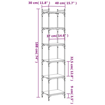 vidaXL Βιβλιοθήκη 6 Επιπέδων Καφέ Δρυς 40x30x188cm Επεξεργ. Ξύλο 1 τεμ.