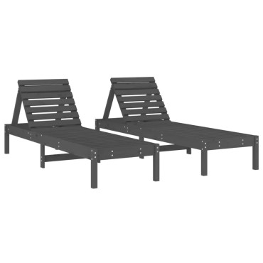 vidaXL Ξαπλώστρες 2 τεμ. Γκρι 199,5x60x74cm Μασίφ Ξύλο Πεύκου