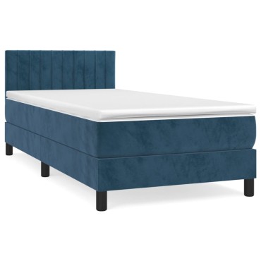 vidaXL Κρεβάτι Boxspring με Στρώμα Σκούρο Μπλε 90x190 εκ. Βελούδινο