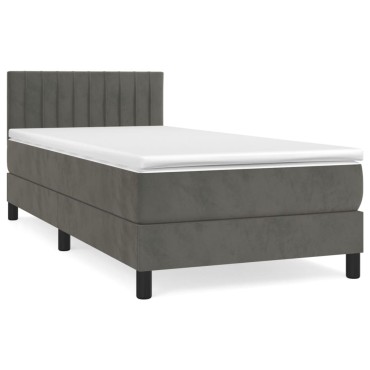 vidaXL Κρεβάτι Boxspring με Στρώμα Σκούρο Γκρι 90x200 εκ. Βελούδινο