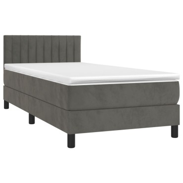 vidaXL Κρεβάτι Boxspring με Στρώμα Σκούρο Γκρι 90x200 εκ. Βελούδινο