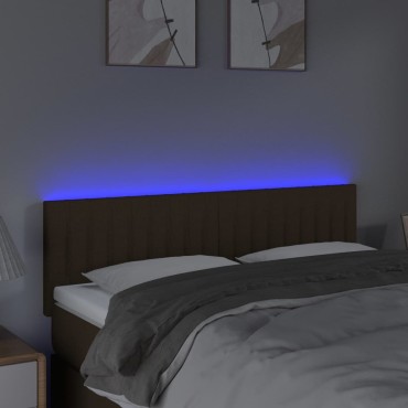 vidaXL Κεφαλάρι Κρεβατιού LED Σκούρο Καφέ 144x5x78/88cm Υφασμάτινο 1 τεμ.