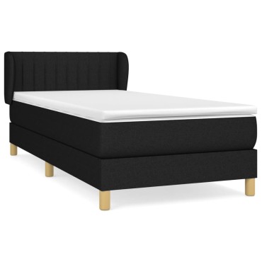 vidaXL Κρεβάτι Boxspring με Στρώμα Μαύρο 90x190 εκ.Υφασμάτινο
