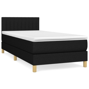 vidaXL Κρεβάτι Boxspring με Στρώμα Μαύρο 90x190 εκ.Υφασμάτινο