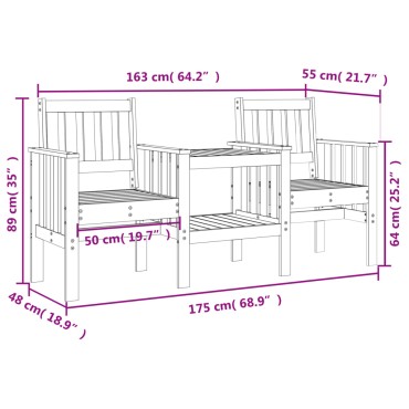 vidaXL Πάγκος Κήπου με Τραπέζι Διθέσ. Λευκός 203,5x44x45cm Μασίφ Πεύκο