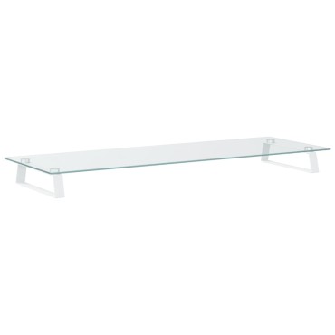 vidaXL Βάση Οθόνης Λευκή 100 x 35 x 8 εκ. από Ψημένο Γυαλί και Μέταλλο
