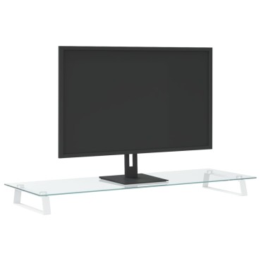 vidaXL Βάση Οθόνης Λευκή 100 x 35 x 8 εκ. από Ψημένο Γυαλί και Μέταλλο
