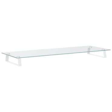 vidaXL Βάση Οθόνης Λευκή 100 x 35 x 8 εκ. από Ψημένο Γυαλί και Μέταλλο