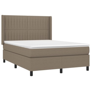 vidaXL Κρεβάτι Boxspring με Στρώμα & LED Taupe 140x200 εκ. Υφασμάτινο