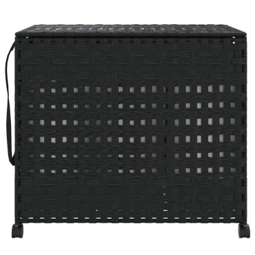 vidaXL Καλάθι Άπλυτων με Τροχούς Μαύρο 66x35x60 εκ. από Ρατάν
