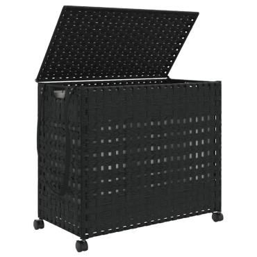 vidaXL Καλάθι Άπλυτων με Τροχούς Μαύρο 66x35x60 εκ. από Ρατάν